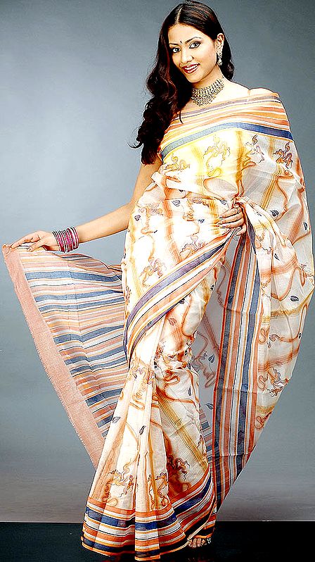 Brown-Shaded Organza Sari