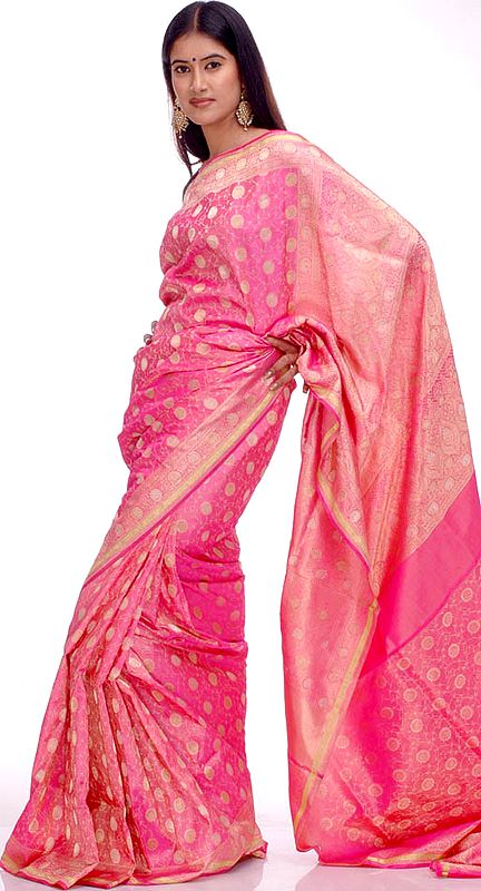 Bubble Pink Banarasi Sari with Golden Thread Work