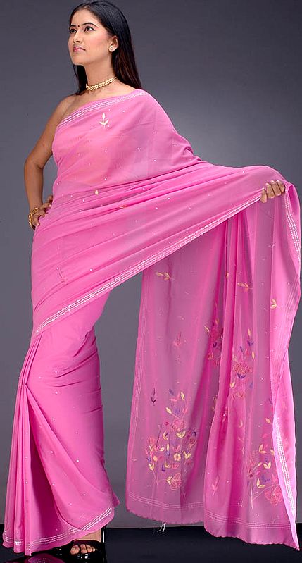 Bubble Pink Sari with Sequins and Thread Work