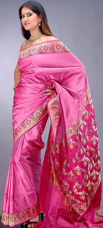 Bubble Pink Valkalam Sari from Banaras