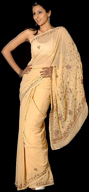 Buff Sari with Embroidered Sequins