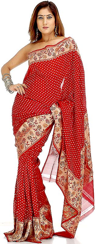 Carmine Valkalam Sari with Floral Brocade and All Over Bootis