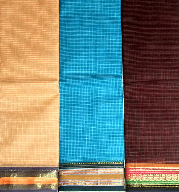 Lot of Three Narayanpet Saris from Andhra Pradesh