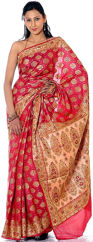 Cerise Floral Hand-woven Banarasi with Large Bootis All-Over