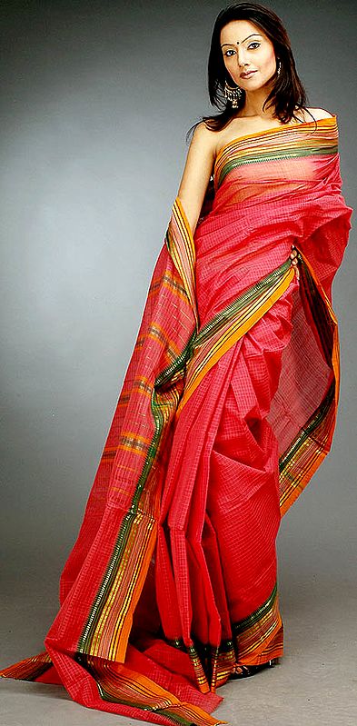 Cerise Narayanpet Sari with Thread Weave
