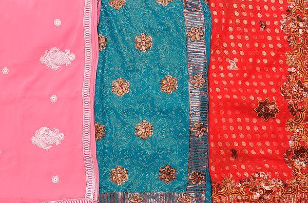 Lot of Three Embroidered Saris with Sequins and BeadWork