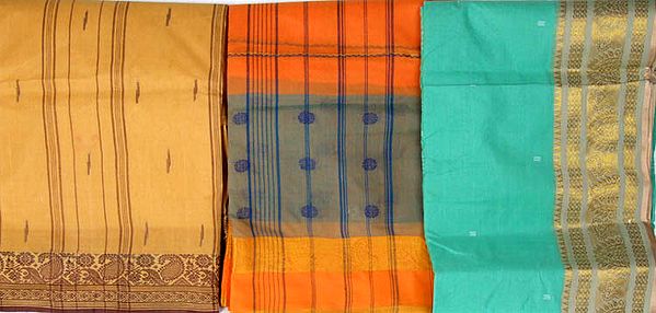 Lot of Three Handwoven Dhakai Saris from Kolkata