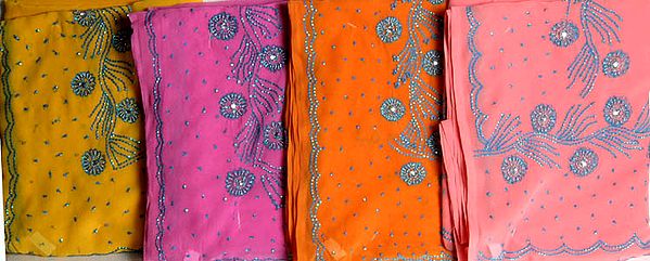 Lot of Four Saris with Beadwork and Sequins