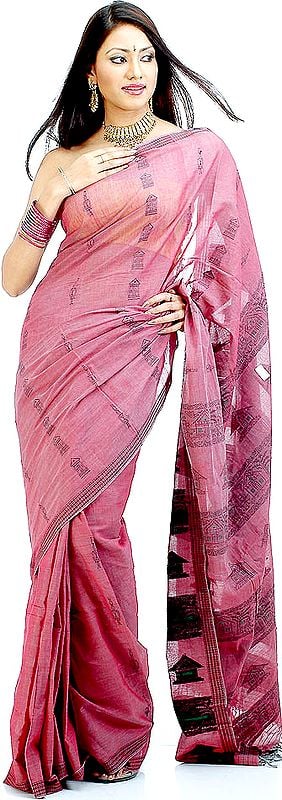 Chestnut Cotton Sari with Thread Weave