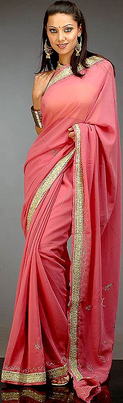 Chestnut Georgette Sari with Sequins and Gota Border