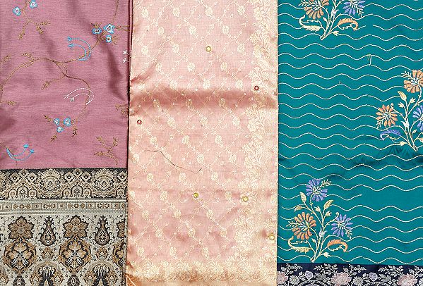 Lot of Three Banarasi Saris with Aari Embroidery