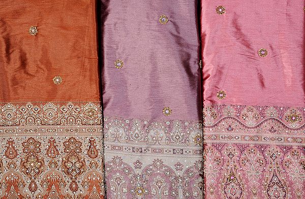 Lot of Three Banarasi Saris with All-Over Beaded Bootis