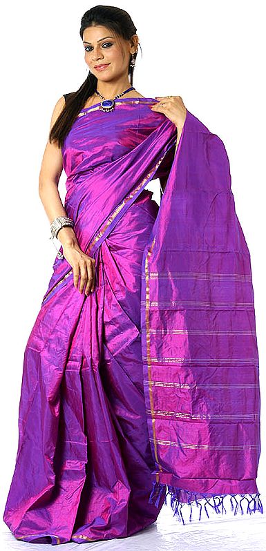Royal Purple Kanjivaram Sari with Golden Thread Weave