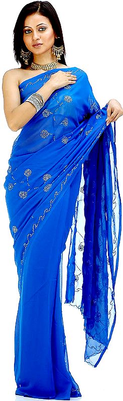 Cobalt Blue Sari with Sequins