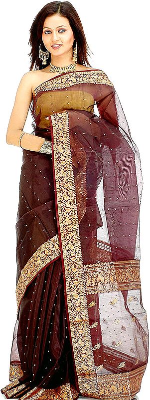 Coffee Chanderi Sari with Golden Thread Weave