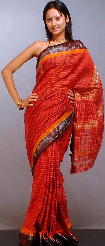 Crimson Red Poly-Cotton Sari