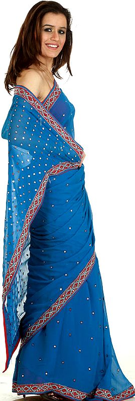 Denim Blue Sari with Beads and Mirrors