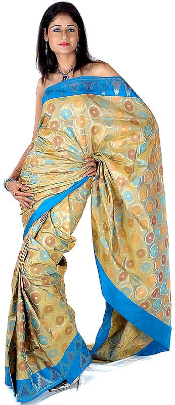 Designer Banarasi Sari Hand-woven with Multi-Color Bootis and Turquoise Anchal