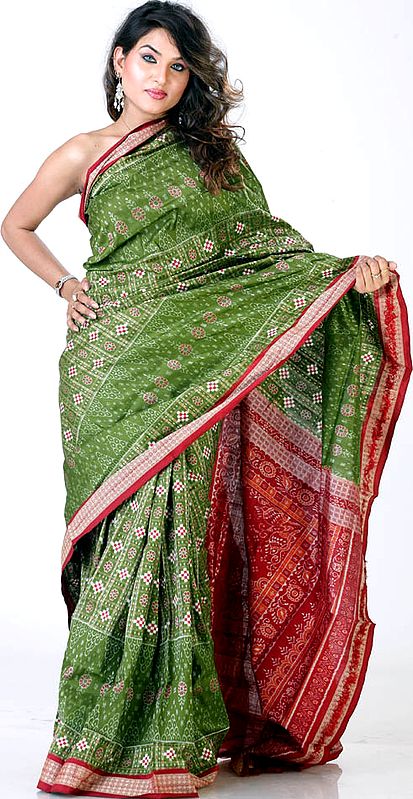 Double Ikat Designer Sambalpuri Sari Hand-Woven in Orissa