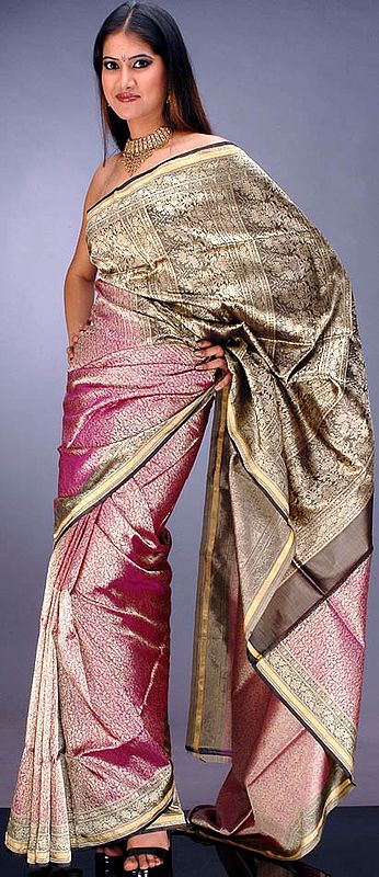 Double-Shaded Banarasi Wedding Sari with Tanchoi Weave