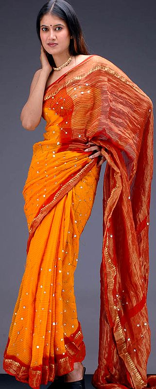 Double-Shaded Sari with Golden Thread Work