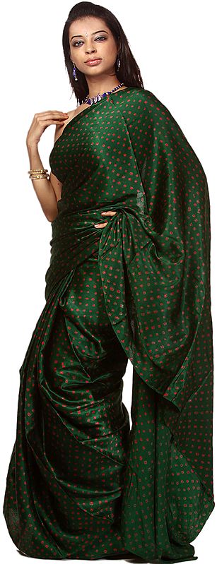 Evergreen Tie-Dye Bandhani Sari from Gujrat