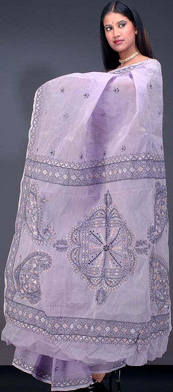 Faded Purple Cotton Sari with Kantha Stitch
