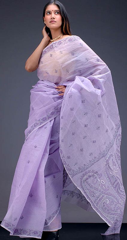 Faded Purple Cotton Sari with Kantha Stitch