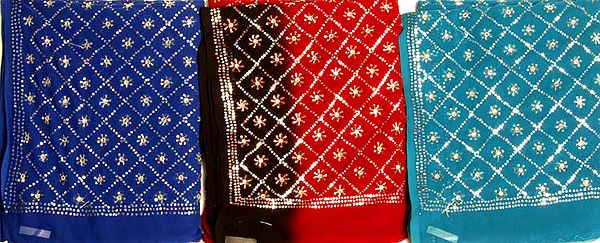Lot of Three Saris with Embroidered Sequins