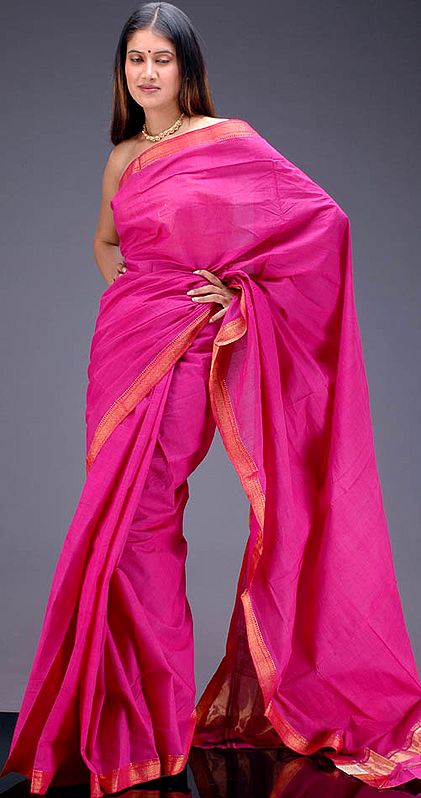 Fuchsia Mangalgiri Sari with Golden Thread Work