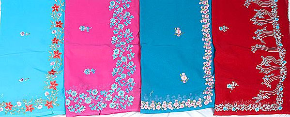 Lot of Four Saris with Persian Embroidery
