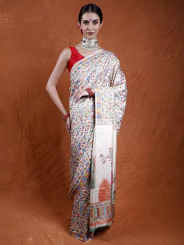 Kani Saree from Jharkhand with Multi-Colored Printed Flowers