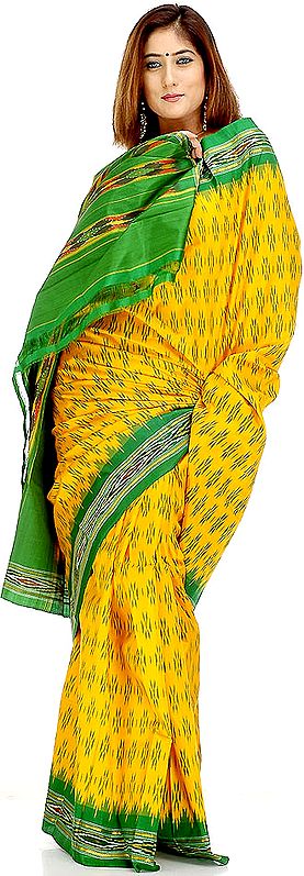 Gold and Green Pochampally Sari