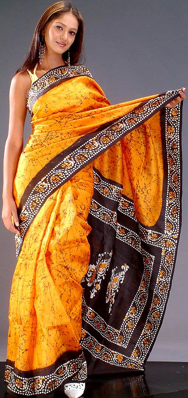 Golden Batik Silk Sari