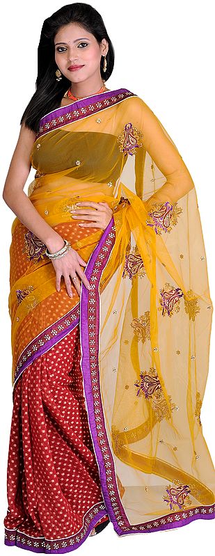 Golden-Glow Wedding Saree with Woven Bootis and Embroidered Paisleys