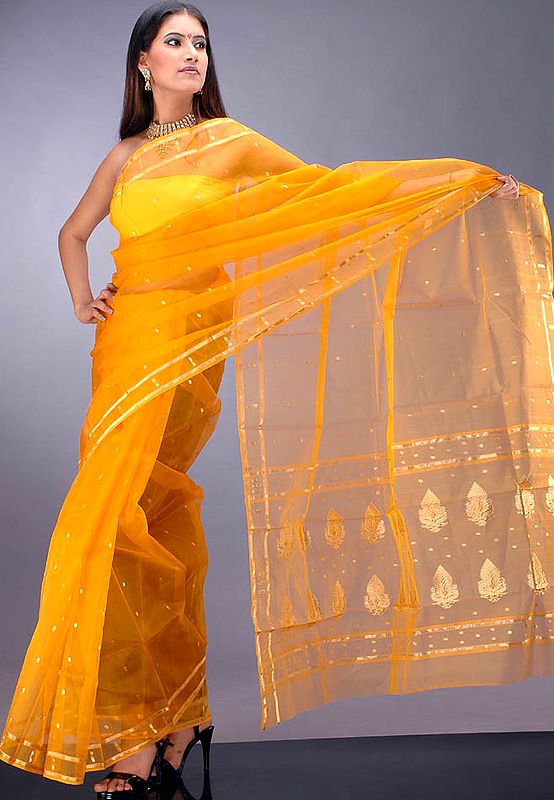 Golden-Orange Chanderi Sari with Bootis