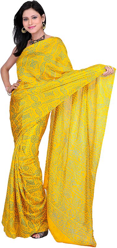 Gold-Fusion Sari from Jodhpur with Bandhani Print