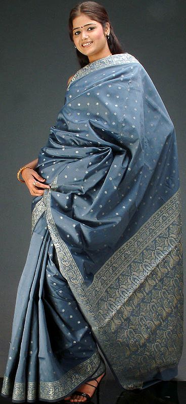 Gray Banarasi Sari with all-over Bootis