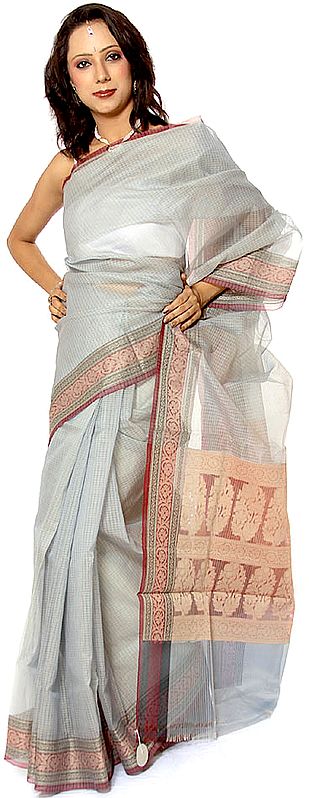 Gray Banarasi Sari with All-Over Weave