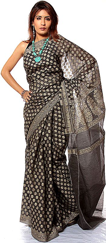 Gray Banarasi Sari with All-Over Woven Bootis