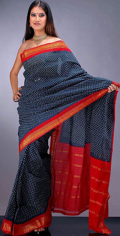 Gray Sungri Cotton Sari with Red Pallu