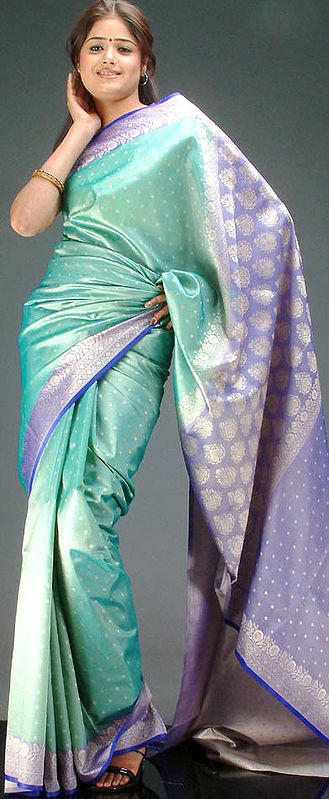 Green and Blue Banarasi Sari with Jacquard Weave