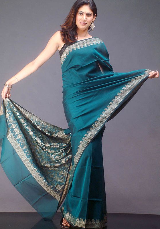 Green Banarasi Sari with Brocaded Border
