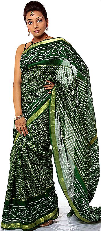 Green Bandhani Gharchola Sari from Gujarat