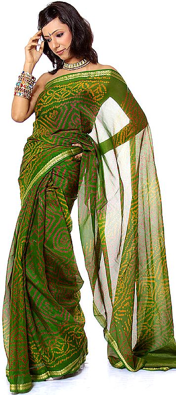 Green Bandhani Sari from Rajasthan