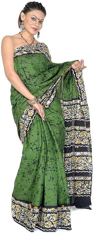 Green Batik Sari from Calcutta