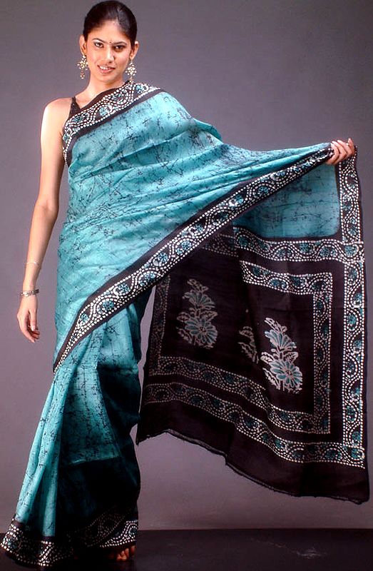 Green Batik Silk Sari