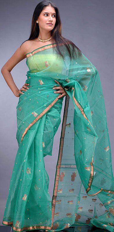 Green Chanderi Sari with Bootis