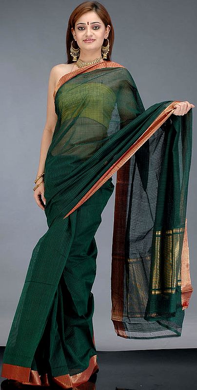 Green Mangalgiri Sari with Black Stripes