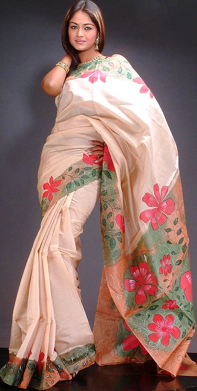 Hand-Painted Floral Sari